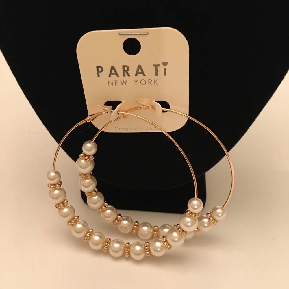 PARA Ti Large 3 inches wide Gold Hoop Earrings